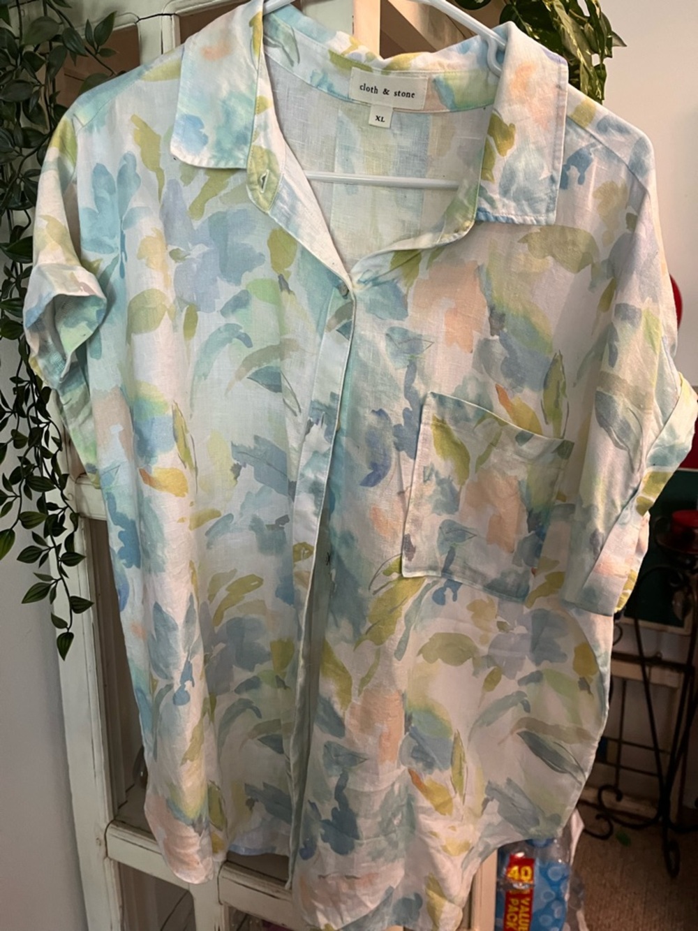cloth & stone Pastel Blue, Green and Peach Watercolor Button-Up